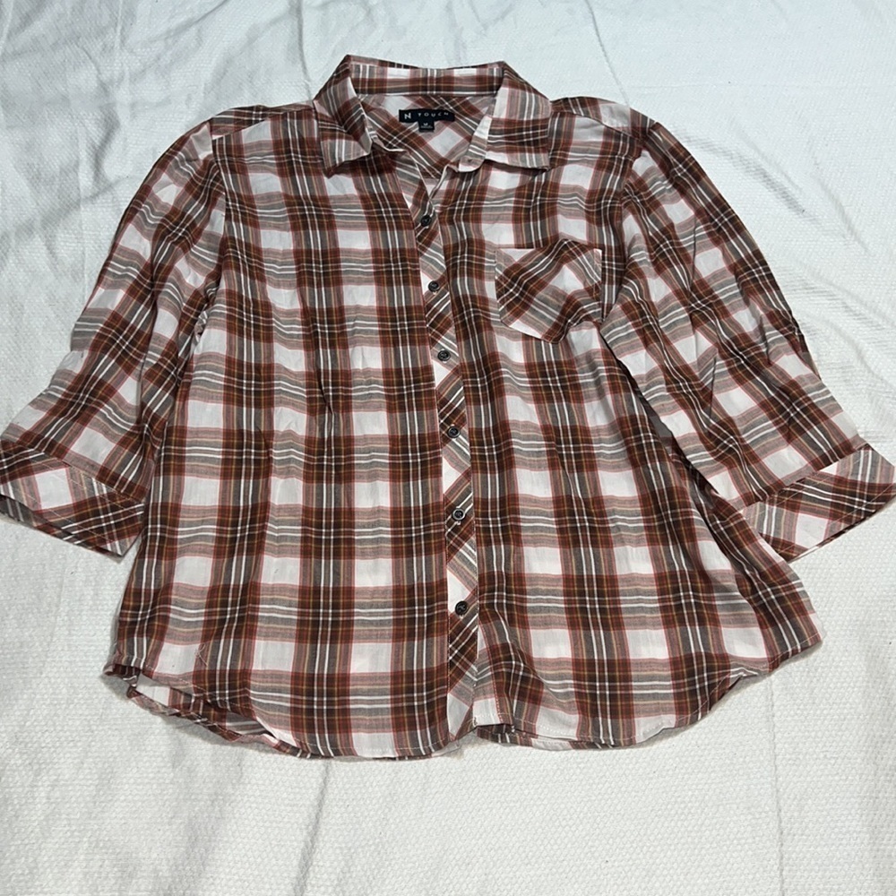 N Touch Brown Plaid Button Up Shirt Medium